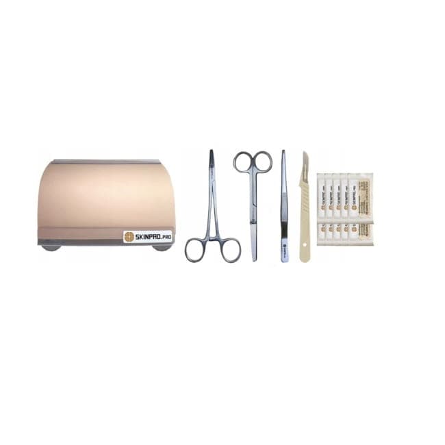 Skinpad Kit: almohadilla, portaagujas, tijeras, pinzas, bisturí y suturas